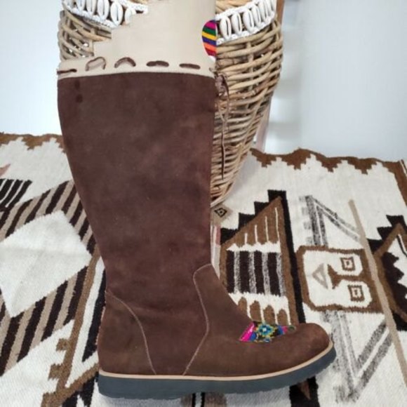 Fortress of Inca Tall Boots Suede Brown Motifs Tribal Boho Hippie Women 7 Peru - Picture 4 of 12
